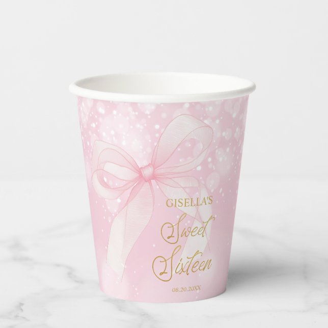 Coquette Pink Ribbon Bows Sweet 16 16 Pappbecher (Vorderseite)