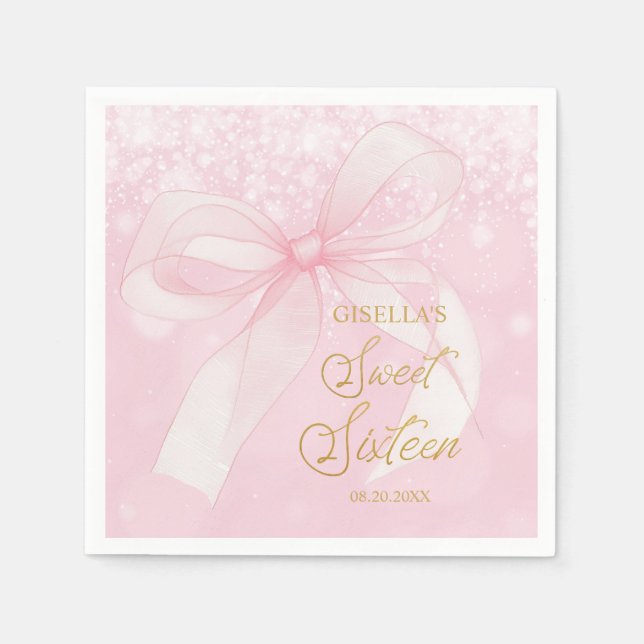 Coquette Pink Ribbon Bows Sweet 16 16 Serviette (Vorderseite)