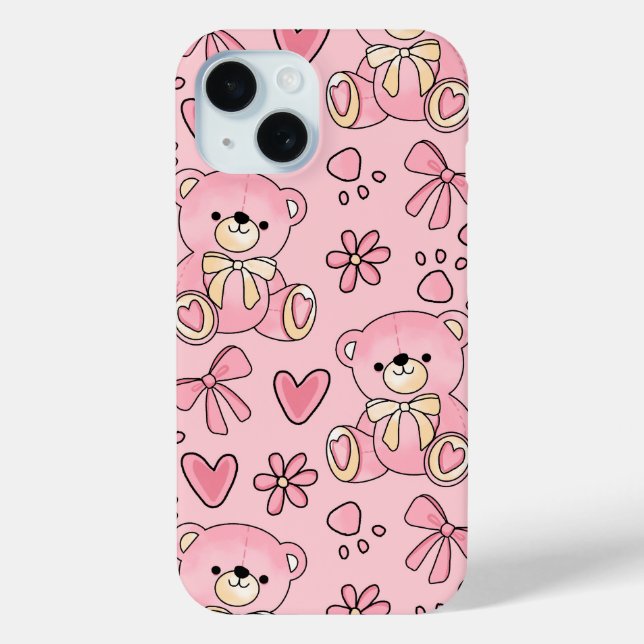 Coquette Pink Teddy Bear Seamless Pattern Case-Mate iPhone Hülle (Rückseite)