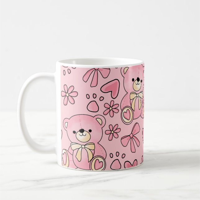 Coquette Pink Teddy Bear Seamless Pattern Kaffeetasse (Links)