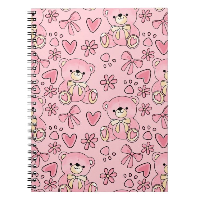  Coquette Pink Teddy Bear Seamless Pattern Notizblock (Vorderseite)