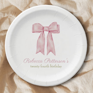 Coquette Pink Wasserfarben Bow Feminine TagParty Pappteller