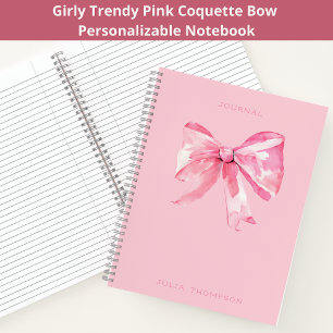 Coquette Pink Watercolor Bow Girl Journal