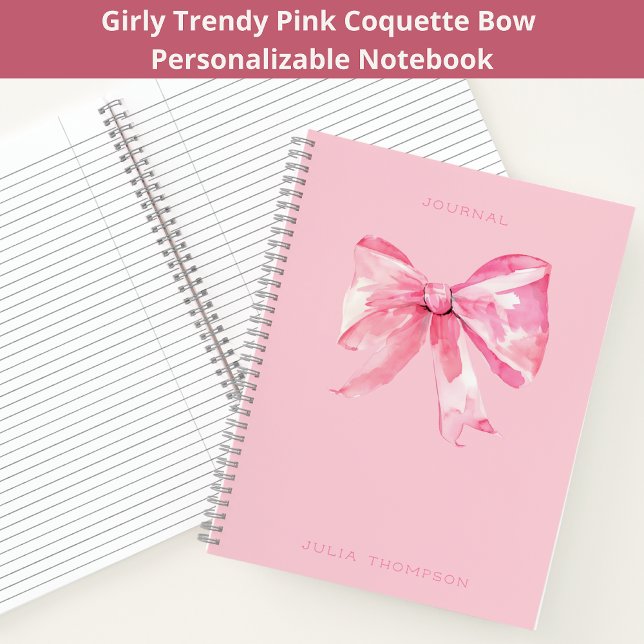 Coquette Pink Watercolor Bow Giro Journal Notizbuch (Von Creator hochgeladen)