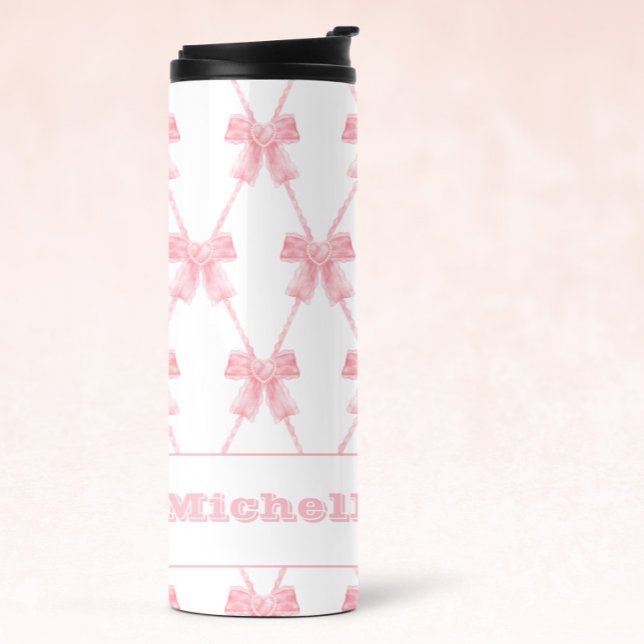 Coquette Preppy Pink Bow Thermal Tumbler Thermosbecher (Von Creator hochgeladen)