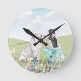 Coquette Printemps fille et chien horloge murale e