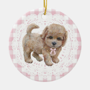 Coquette Pudel Hund Rosa Gingham-Schleifen Keramik Ornament