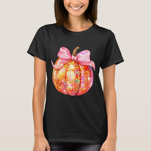 Coquette Pumpkin Bow Disco Ball Cute Girly Hallowe T-Shirt (Vorderseite)