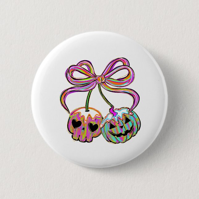 Coquette Pumpkin Cherries Halloween Button (Vorderseite)