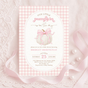 Coquette Pumpkin Pink Bow Gingham Girl Babydusche Einladung