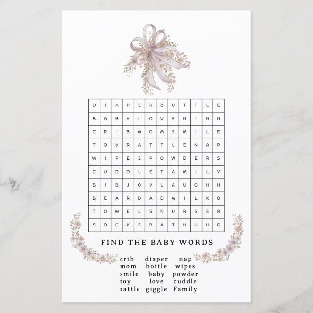 Coquette purple bow baby shower game (Vorderseite)