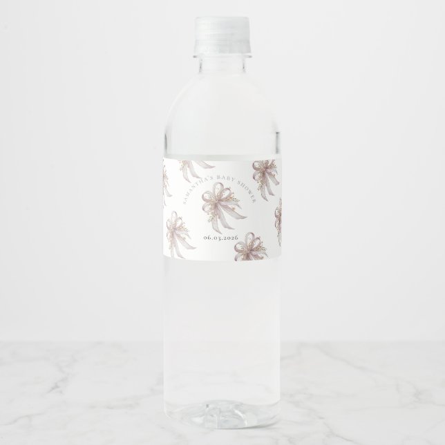 Coquette purple bow baby shower water bottle label (Vorderseite)
