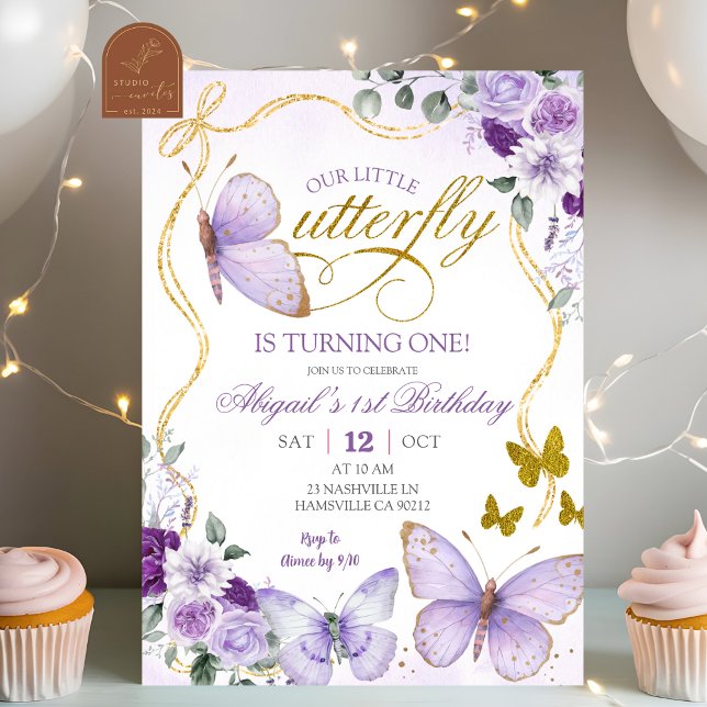 Coquette Purple Butterfly Birthday Einladung (Von Creator hochgeladen)
