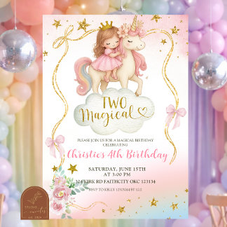 Coquette Rainbow Pastel Unicorn TWO Magical Birthd Einladung