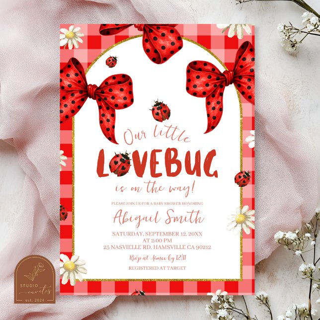 Coquette Red Bow Lovebug Baby Shower Invitation (Créateur téléchargé)