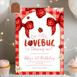 Coquette Red Bow Lovebug First Birthday Invitation Einladung