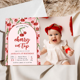 Coquette Red Cherry 1. Geburtstag Party Foto Einladung