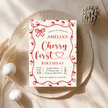 Coquette Red Cherry Erster Geburtstag Einladung