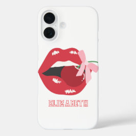 Coquette Red Lips Rosa Ribbon Bow iPhone 16 Hülle