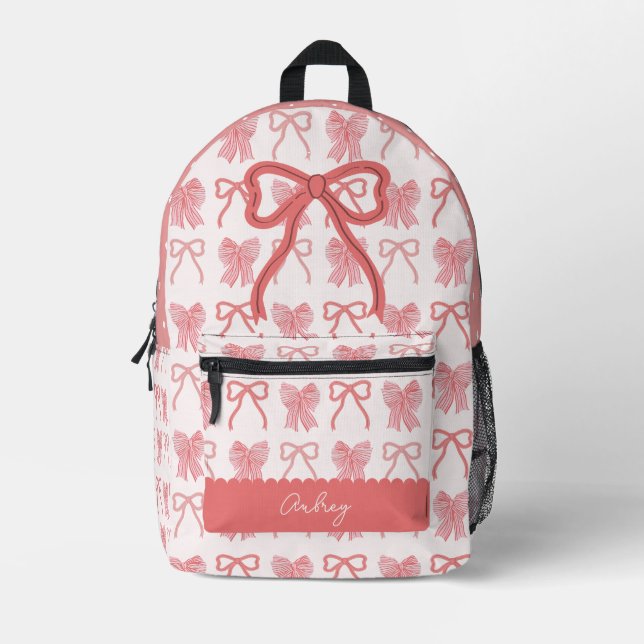 Coquette Red & Pink Bow/Ribbon-Muster Bedruckter Rucksack (Vorderseite)