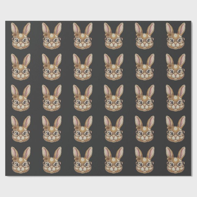Coquette Retro Leopard Fröhliches Ostern Hase Tren Geschenkpapier (Flach)