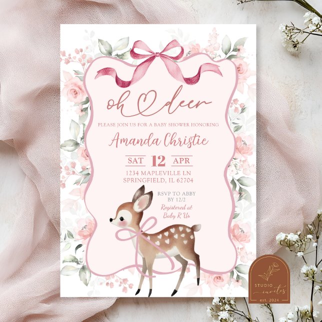 Coquette Ribbon Floral Oh Deer Baby Dusche Einladung (Von Creator hochgeladen)