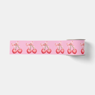 Coquette Ribbon Heart Shape Cherries with pink bow Ripsband