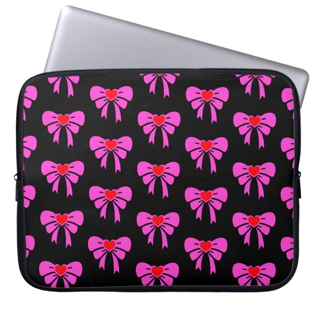 Coquette Ribbon Muster Rosa Schwarz y2k Preppy Laptopschutzhülle (Vorderseite)