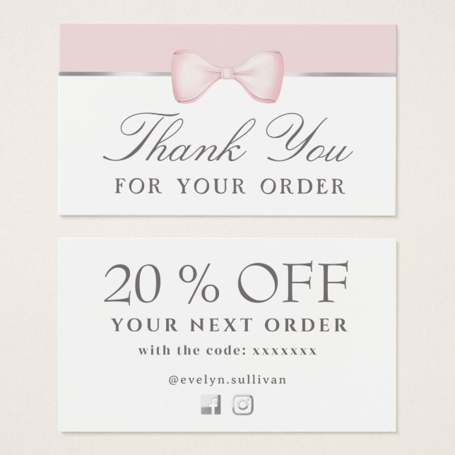 Coquette rosa Bogen danke Discount-Karte (Vorne & Hinten)