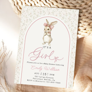 Coquette Rosa Häschen-Mädchen-Baby-Shower-Einladun Einladung