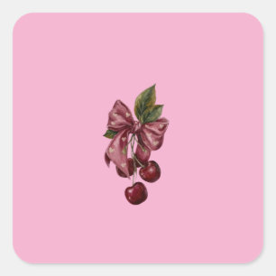 Coquette-Rosa-Kirschband-Kissen Quadratischer Aufkleber