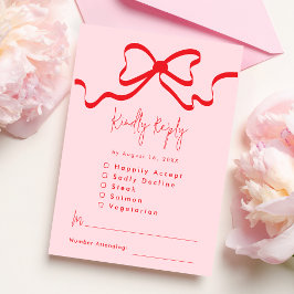 Coquette Rosa Red Bow Wedding RSVP Card Begleitkarte