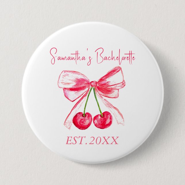Coquette Rosa Schleife Kirsche Junggesellinnenabsc Button (Vorderseite)