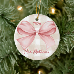 Coquette-Rosa-Schleife-Lehrer Weihnachten individu Keramik Ornament
