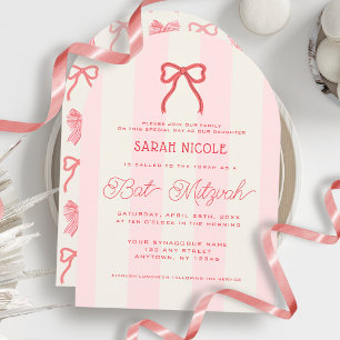 Coquette Rosa Schleife & Streifen Bat Mitzvah Einladung