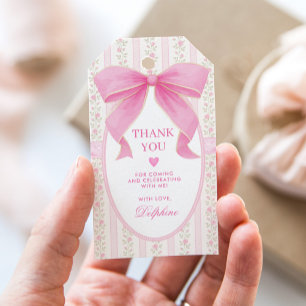 Coquette Rosa Schleifen Cottage Floral Rosen Danke Geschenkanhänger