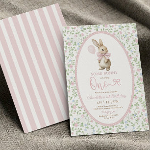 Coquette Rosa Schleifen-Hasen-Mädchen 1. Geburtsta Einladung