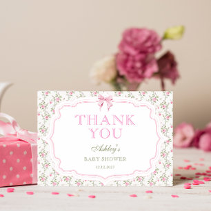 Coquette Rosa Schleifen Mädchen Baby Shower Dankes Karte