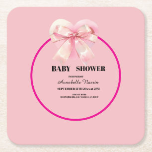 Coquette Rosa Schleifenband Mädchen Baby Shower Rechteckiger Pappuntersetzer