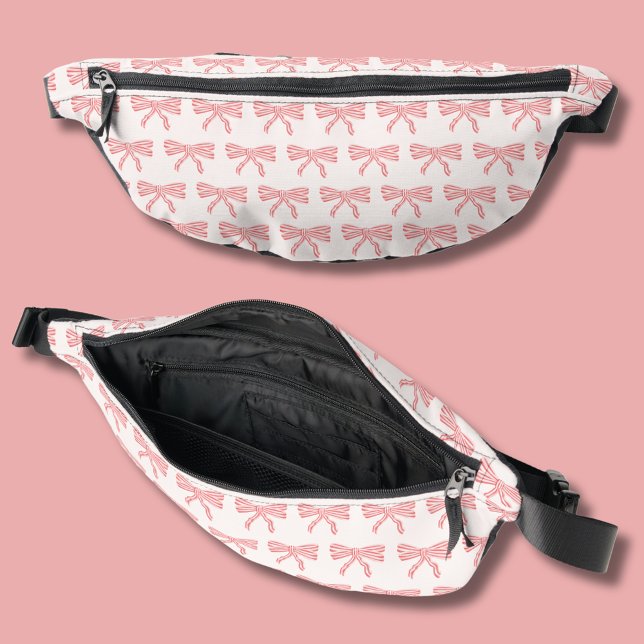 Coquette Rosa und rot gestreifte Bogen Bauchtasche (Girls fanny pack with blush pink bow design.)
