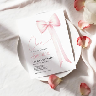 Coquette rose Bow 1er anniversaire Invitation