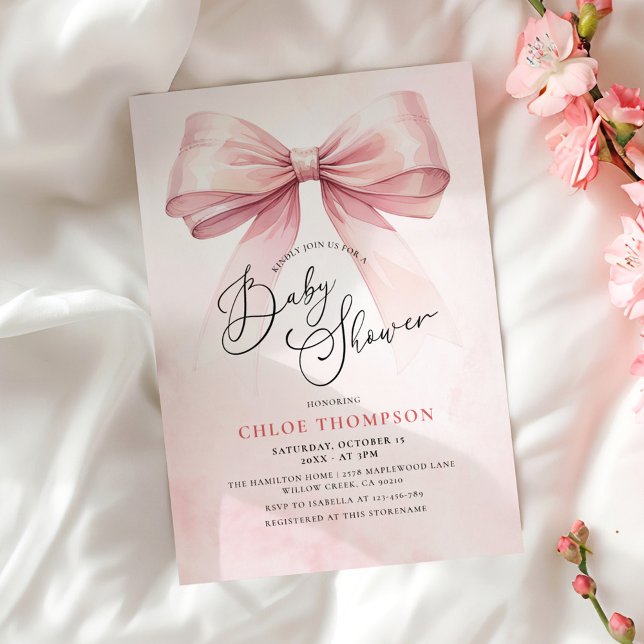 Coquette Rose Bow Baby Girl Douche Invitation (Créateur téléchargé)