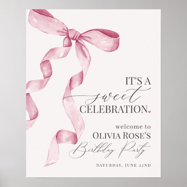 Coquette rose Bow Girl Anniversaire Affiche de bie (Devant)