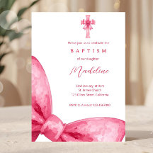 Coquette Rose Bow Girls Baptism Invitation