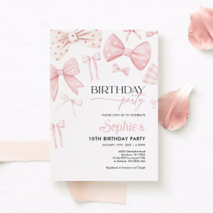 Coquette Rose Bow Invitation Anniversaire