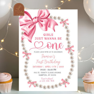 Coquette Rose Girl First Birthday Invitation