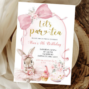 Coquette Rosé Pink Blumen-Schleifen-Hasen-Teeparty Einladung
