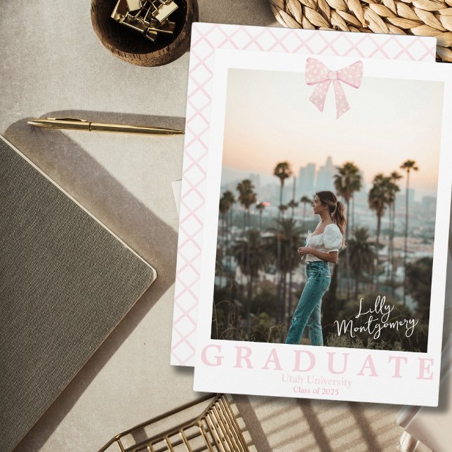 Coquette Rose White Bow Faire-part de graduation (Créateur téléchargé)