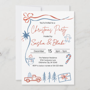 Coquette Rustic Red & Blue Weihnachts-Party Einladung