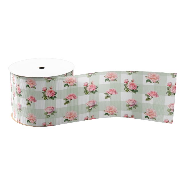 Coquette Sage Gingham & Roses Ripsband (Spule)
